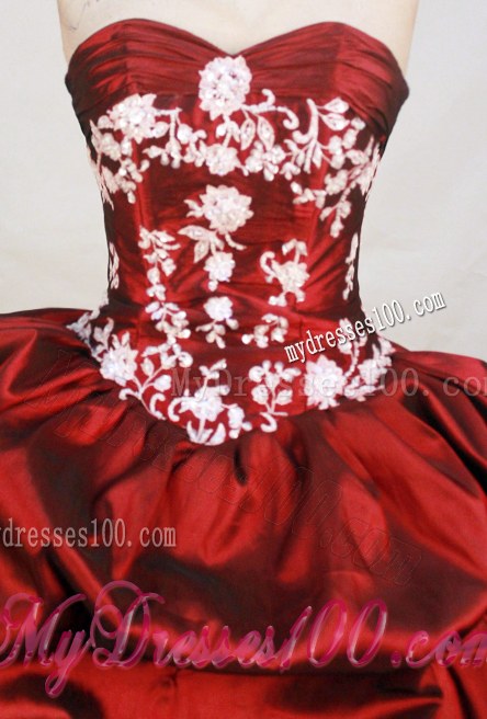 Appliques Decorate Bodice and Hemline Dresses 15 in Wine Red